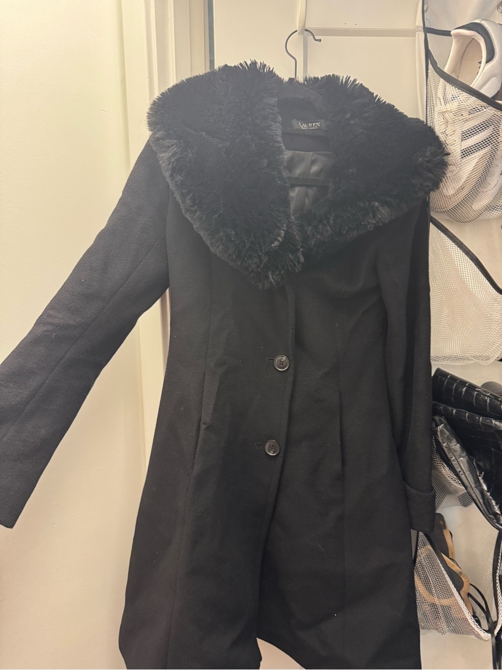 Lauren Ralph Lauren Black Women's Wool Coat with Satin Lining